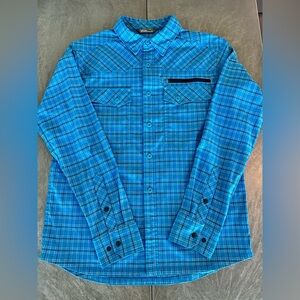 Stio Men’s Eddy Slope Long Sleeve Blue Plaid Shirt - Small